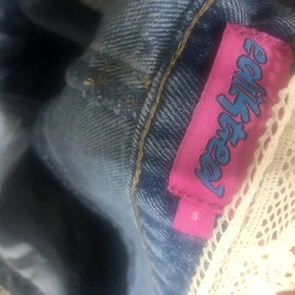 Edikted Wide Leg Jeans, Blue Washed Denim High Lace Trim "S" - Picture 9 of 12